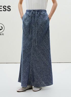 【0压系列】LESS春夏环保仿牛仔亚麻高腰A字长款半身裙2P4D10570