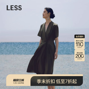 连衣裙2P5G13270 商场同款 LESS2025夏新款 X型收腰全棉V领短袖