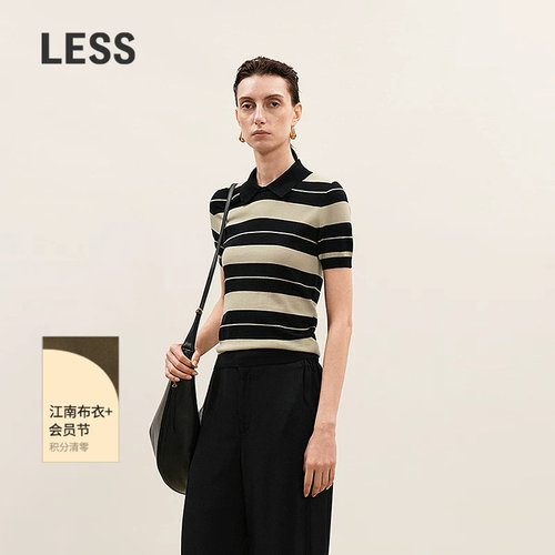 LESS条纹短袖Polo针织衫