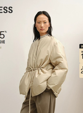 【白鹅绒】LESS冬简约收腰圆领桑蚕丝混纺中长羽绒服2PBC17480