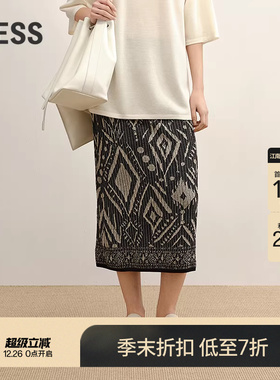 【商场同款】LESS2025秋新民族几何高腰直筒针织半身裙2P7D16480