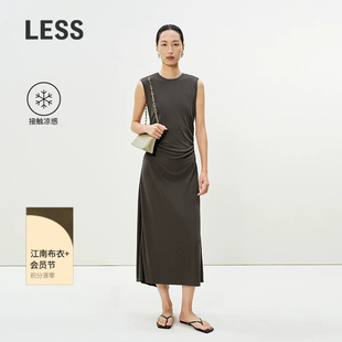 LESS接触凉感通勤无袖连衣裙通勤修身垂感抽绳收腰长裙2P5G12030