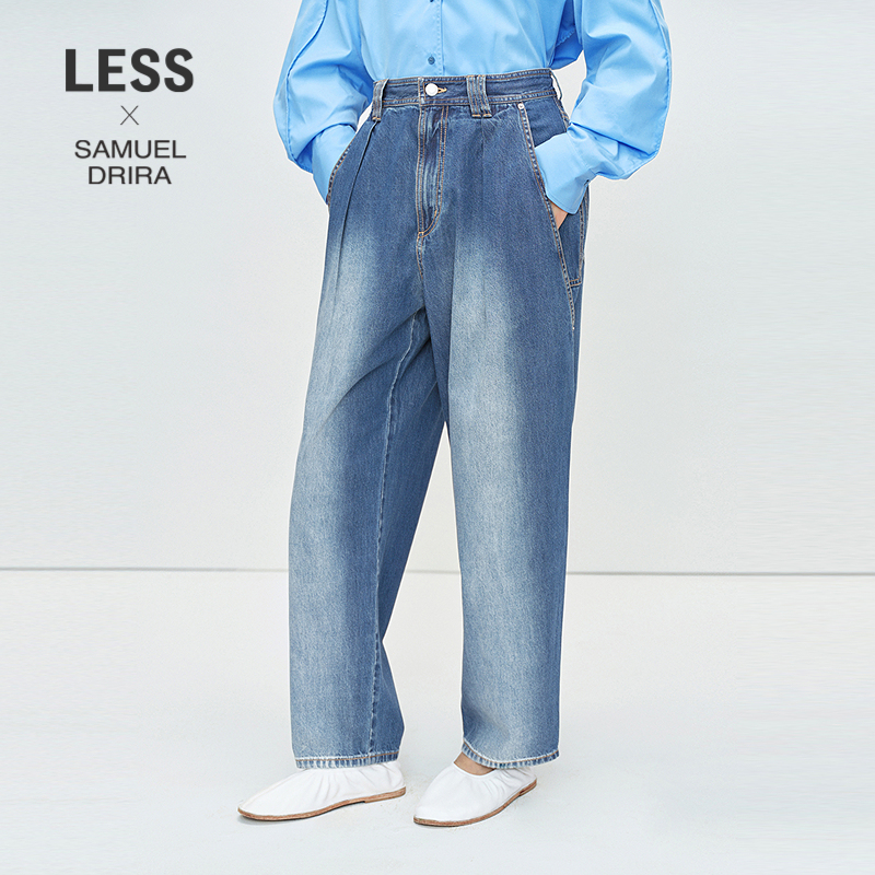 LESS宽松全棉锥形九分牛仔裤子女
