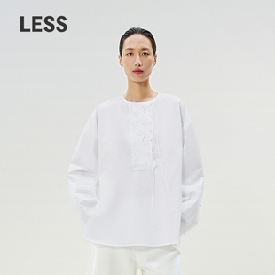 女2P2212830 LESS春长绒棉小花绣花宽松简约休闲衬衫 精工系列