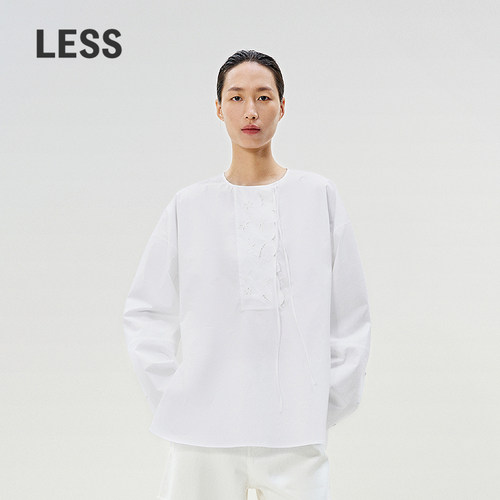 LESS宽松长绒棉镂空绣花衬衫女