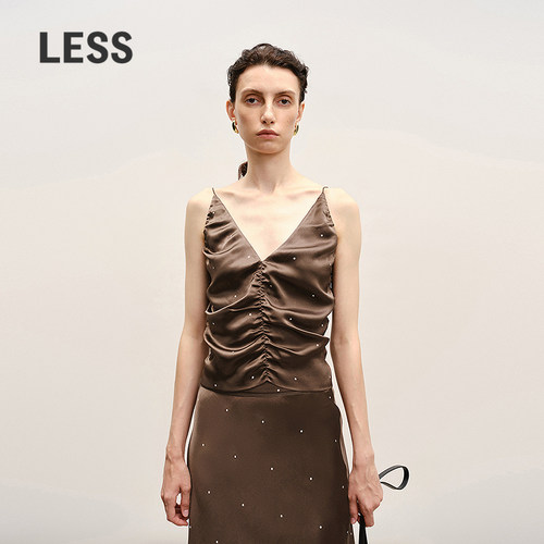 LESS桑蚕丝波点V领吊带