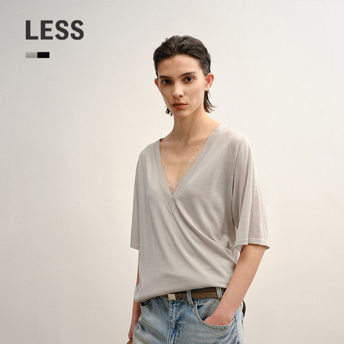 LESS薄款V领中袖针织衫女