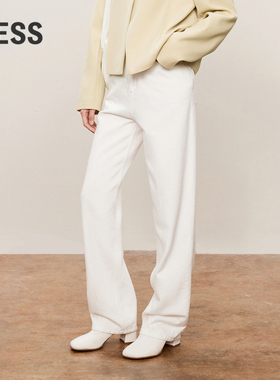 LESS春秋棉质窄版牛仔裤女白色高腰显瘦休闲锥形长裤子2O9E10950