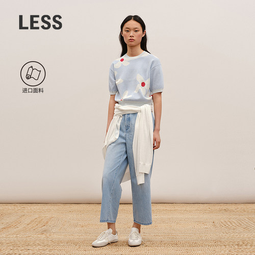 LESS进口全棉直筒牛仔九分裤