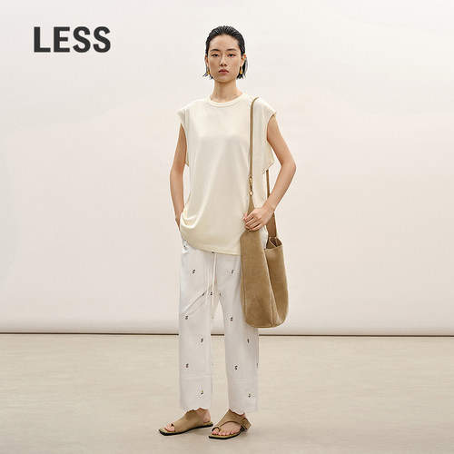 LESS全棉印花直筒九分裤