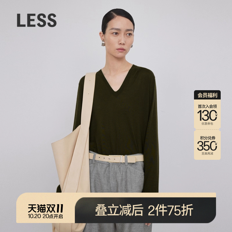 LESSV领针织直筒长袖套头羊绒衫