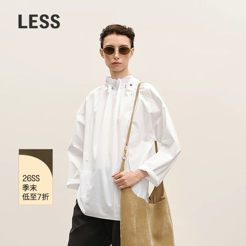LESS系带领纯色白衬衫