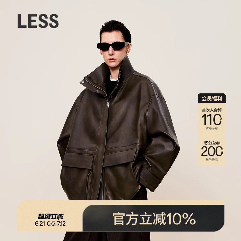 LESS羊皮革复古做旧机车夹克外套女复古摩登工装皮衣2O0A11