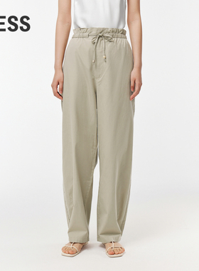 LESS春夏通勤简约阔腿休闲裤女松紧抽绳设计感直筒长裤2O6E11400