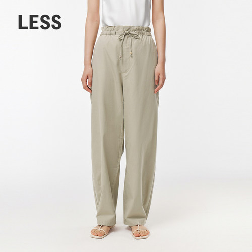 LESS春夏通勤简约阔腿休闲裤女松紧抽绳设计感直筒长裤2O6E11400