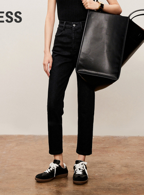 LESS春秋修身牛仔裤女高腰弹力显瘦直筒法棍九分裤子2O7E11660