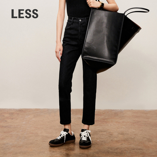 子2O7E11660 女高腰弹力显瘦直筒法棍九分裤 LESS春秋修身 牛仔裤