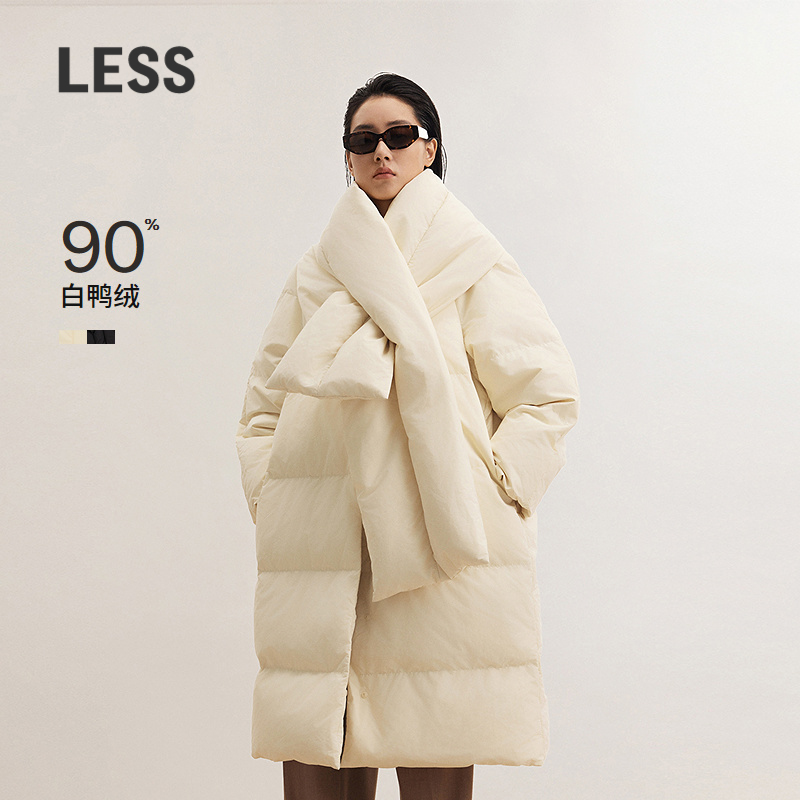 LESS冬围巾领时尚优雅羽绒衣女时尚过膝长款羽绒服女2OBC11230