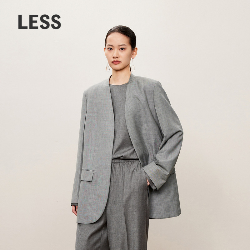 LESS通勤职场西装女绵羊毛休闲绅士风气质无扣西服外套2O871