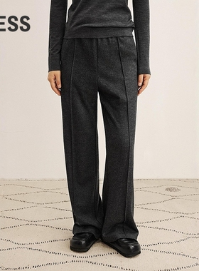 【商场同款】LESS2025年冬新款通勤直筒松紧腰毛呢裤女2P0E16680