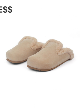 LESS勃艮鞋时尚加绒女式平底复古半拖鞋3O9M14230