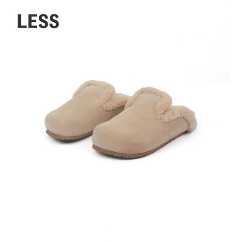 LESS勃艮鞋时尚加绒女式平底复古半拖鞋3O9M14230