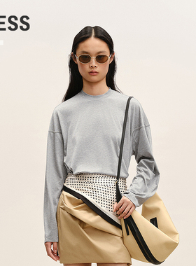 【商场同款】LESS2026春新款休闲圆领落肩袖全棉长袖T恤2Q1115690