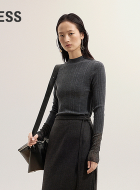 【商场同款】LESS2025年冬新款修身直筒长袖套头针织衫2PB31506H