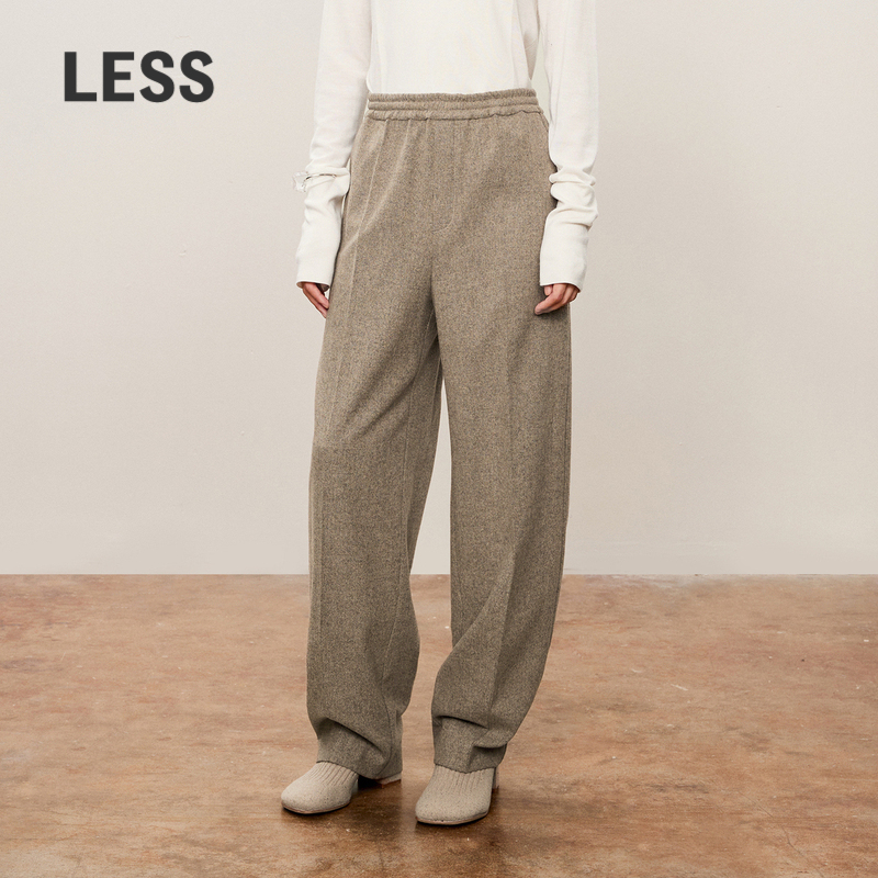LESS高腰休闲阔腿直筒呢子裤女