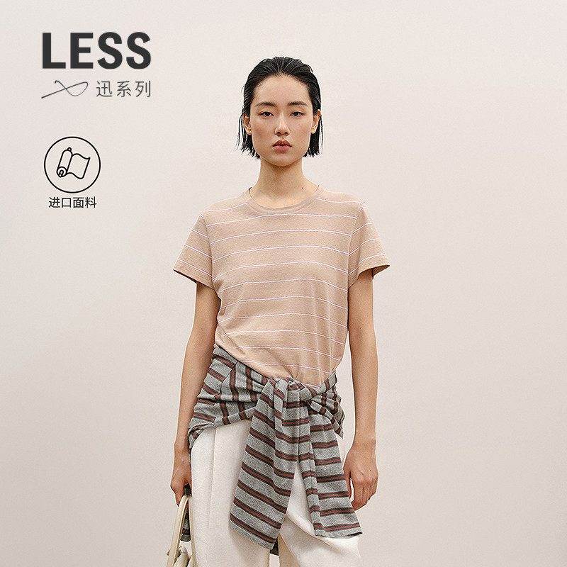LESS夏全棉条纹休闲T恤图片
