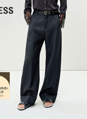 LESS春通勤绵羊毛慵懒感长裤垂坠感直筒休闲西装裤女2P1E13450