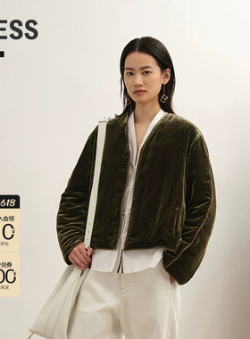 LESS冬日常通勤混纺丝绒老钱风v领轻薄短款羽绒服2P0C16610