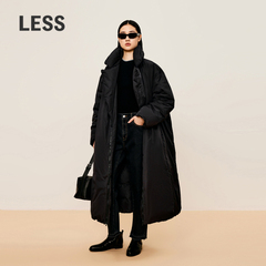 LESS冬季翻领羽绒服女宽松长款可脱卸双层白鸭绒厚外套2OAC11290