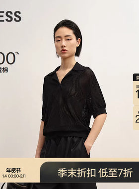 【商场同款】LESS2025年秋新款长绒棉POLO短袖针织衫女2P7314510