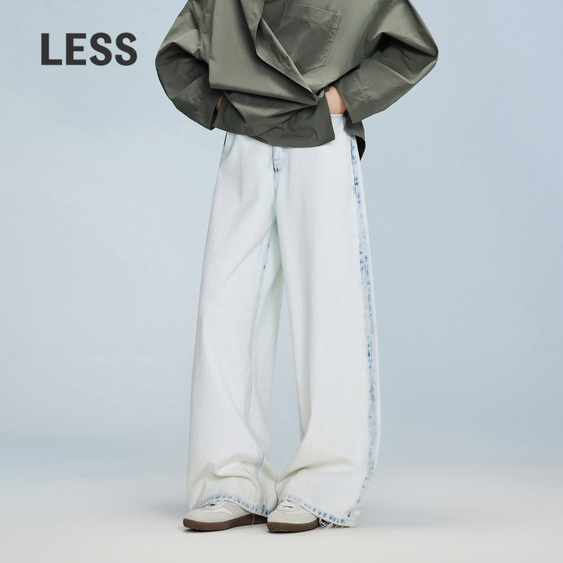 LESS水洗牛仔长裤女棉质复古时尚显瘦高腰拖地阔腿裤子2O8E11370图片