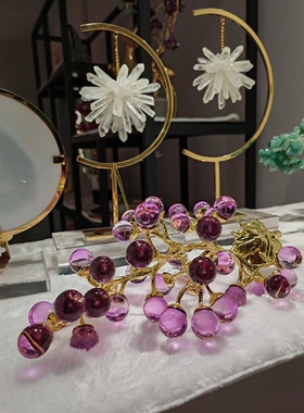 现代轻奢紫红葡萄水晶串摆件送礼
