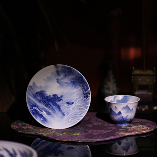 【20年专业山水画师】景德镇青花山水陶瓷茶具水墨风山水主人杯