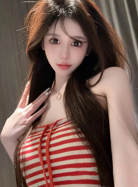 【TiTi美少女】性感纯欲条纹短款抹胸绑带裹胸美背修身上衣打底衫