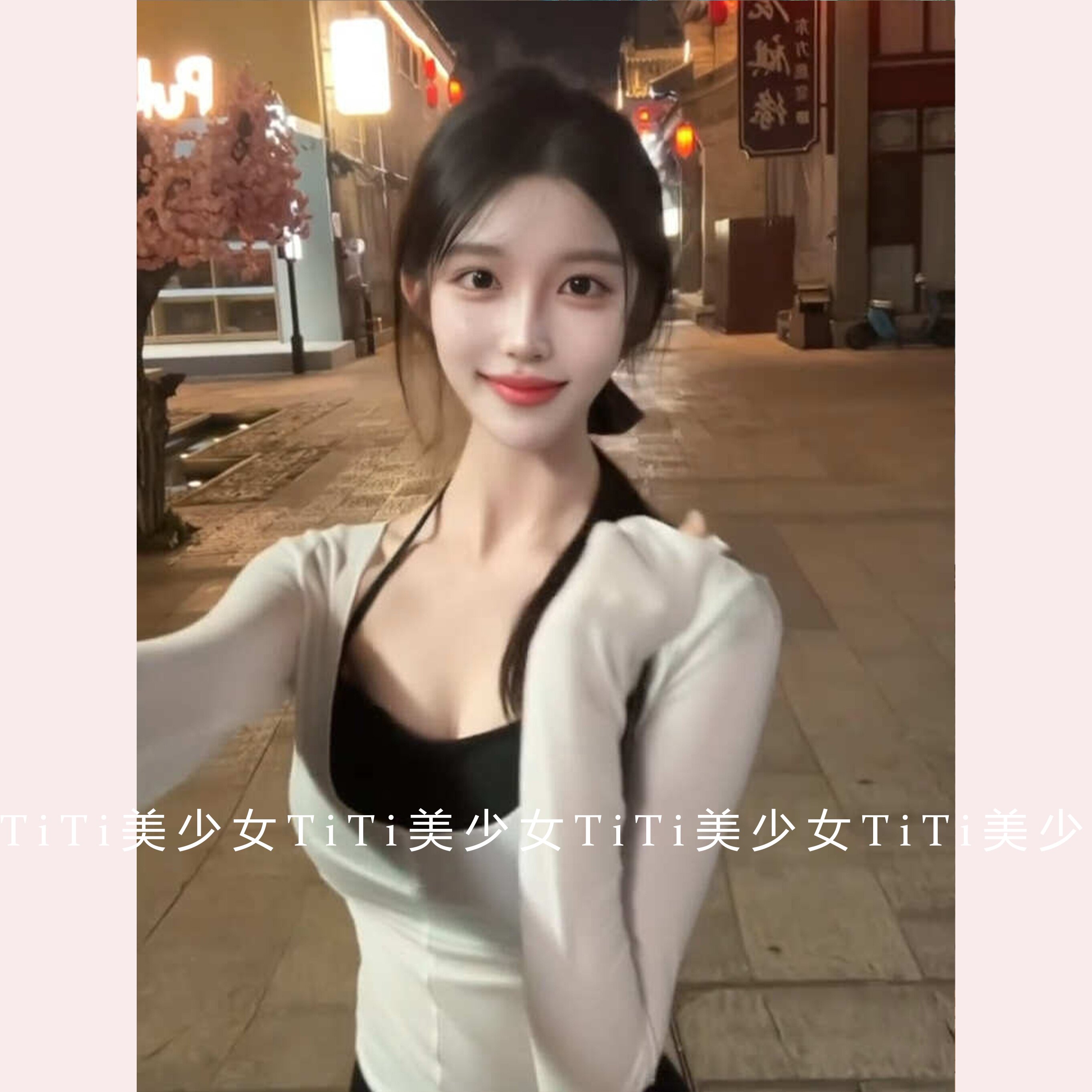【TiTi美少女】秋季新款纯欲性感辣妹紧身挂脖吊带T恤上衣两件套