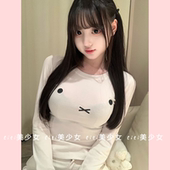 显瘦上衣 T恤可爱内搭修身 TiTi美少女 纯欲风德绒印花打底长袖