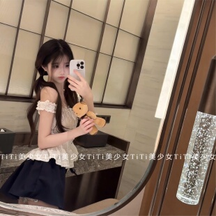 【TiTi美少女】秋上新白色泡泡袖衬衫女蕾丝短袖修身显瘦法式上衣