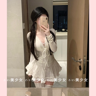 带胸垫性感蝴蝶结蕾丝长袖 纯欲新款 T恤显瘦上衣女 TiTi美少女