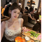 TiTi美少女 法式 波点蕾丝拼接小吊带修身 内搭甜辣妹无袖 背心