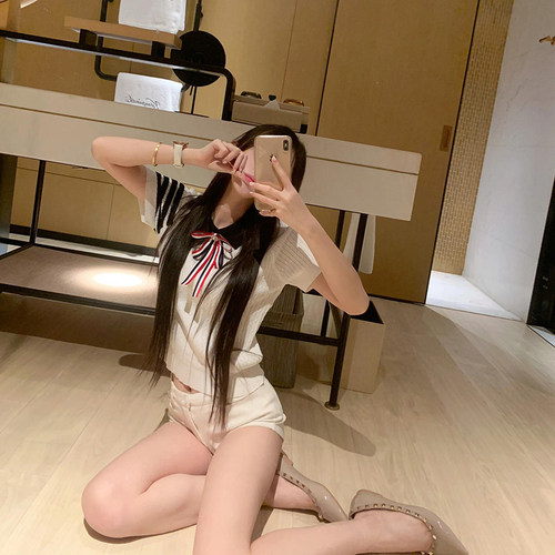 翻领学院风麻花针织短袖T恤