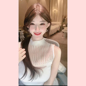 内搭上衣 女高领小背心修身 TiTi美少女 纯欲网纱拼接针织打底衫