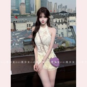 TiTi美少女 白色蕾丝拼接美背挂脖吊带背心女春季 修身 无袖 上衣