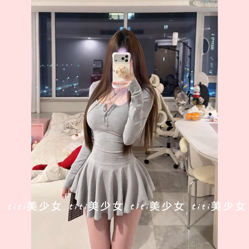 【TiTi美少女】圆领收腰显身材连衣裙甜美辣妹修身长袖包臀短裙,女装/女士精品,大码内搭,淘宝优惠券,粉丝福利购,淘宝优惠卷
