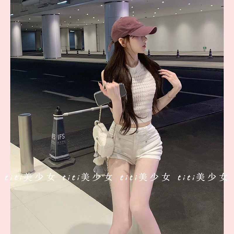 【TiTi美少女】纯欲风短款针织背心女设计感镂空修身露背无袖上衣,女装/女士精品,大码内搭,淘宝优惠券,粉丝福利购,淘宝优惠卷