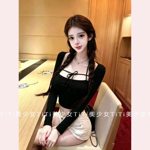 系带抹胸背心长袖开衫两件套