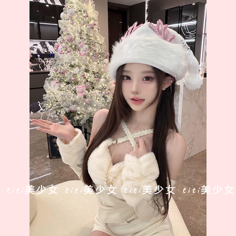 【TiTi美少女】毛茸茸交叉性感露肩袖套纯欲风吊带挂脖打底上衣,女装/女士精品,大码内搭,淘宝优惠券,粉丝福利购,淘宝优惠卷